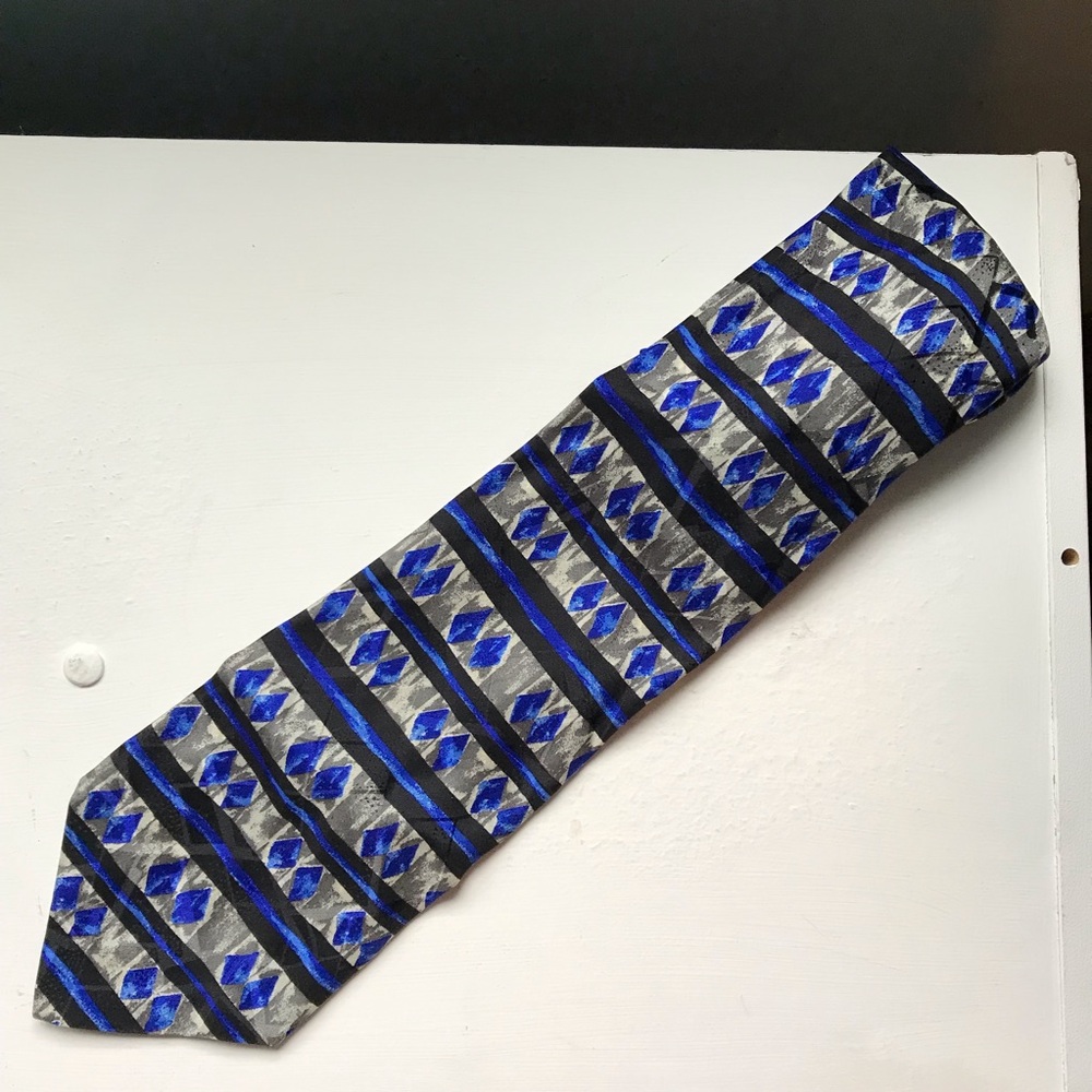 Vintage Bachrach Tie Geometric 100% Silk Necktie 58 Inches Long Retro Multicolor
